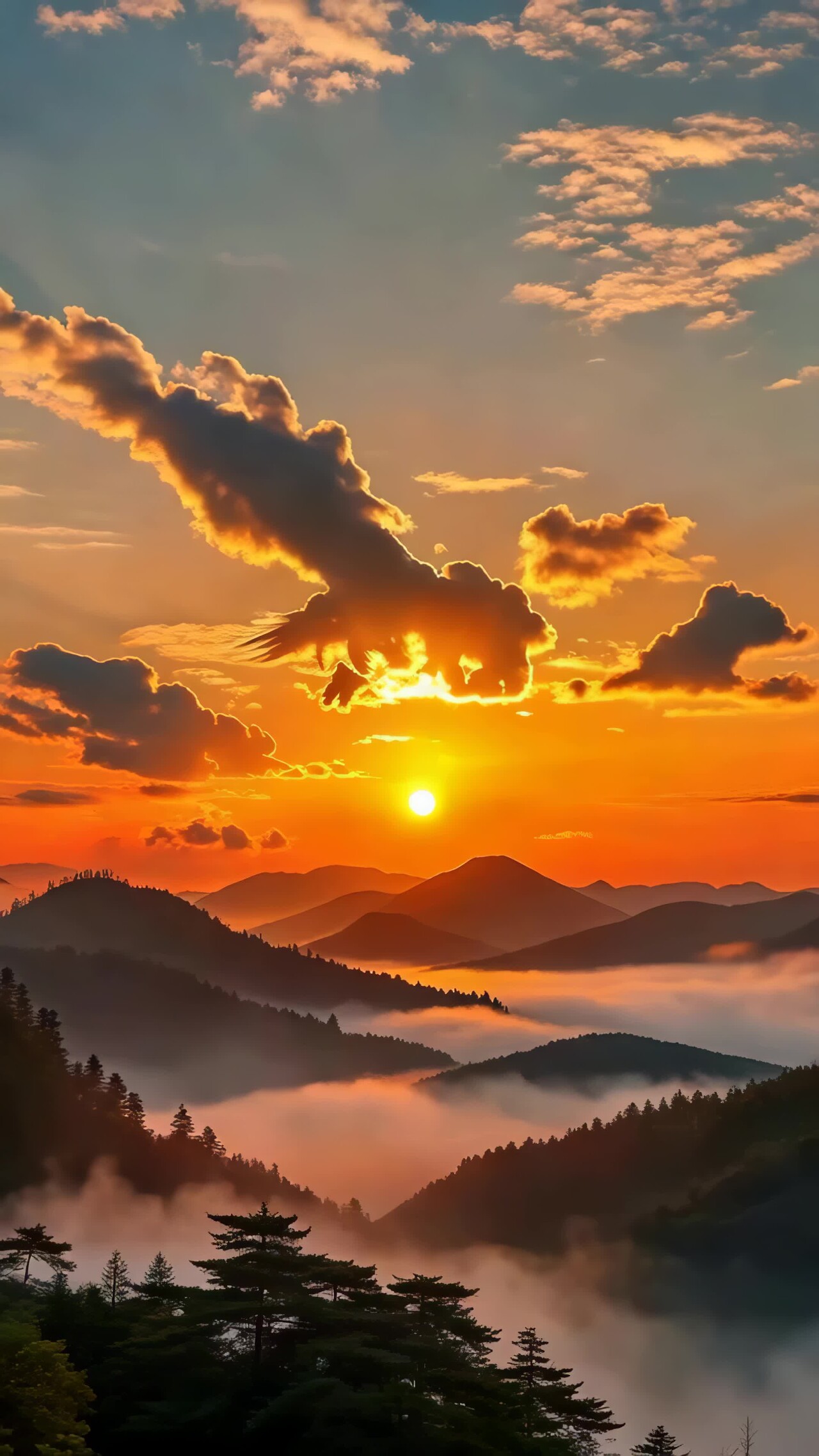 日出时分山峦云海美景