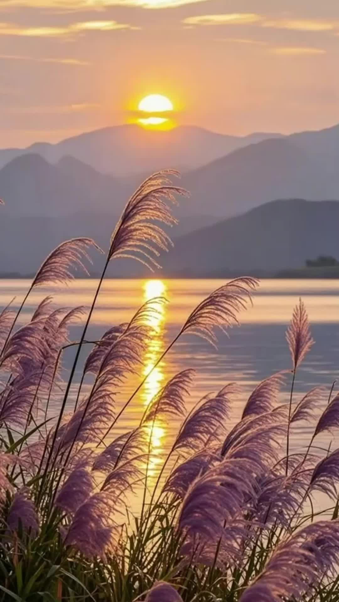 夕阳下的芦苇视频